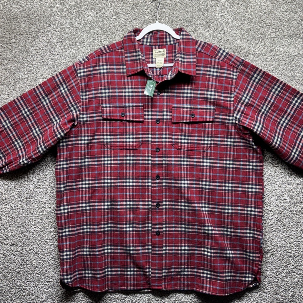 L.L.Bean Men's Maritime Red Chamois Plaid Flannel Shirt XXL Traditional Fit‎ NWT